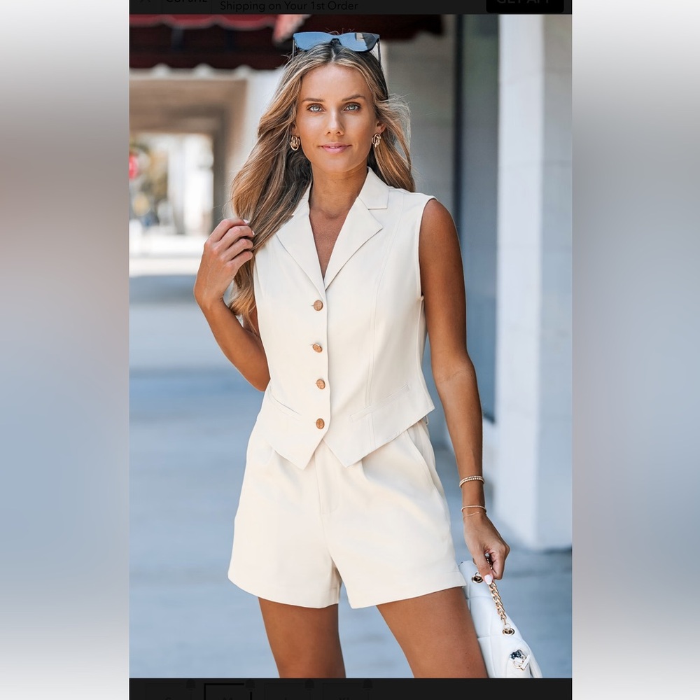 Cupshe Cream Tailored Vest & High-Waist Shorts Set